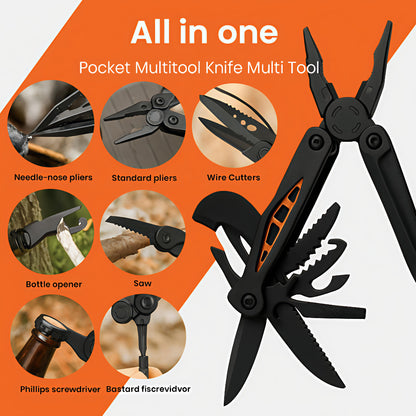 KAIROS Multi-Function Knife Pliers (Black) with Cover | Perfect for camping, hiking, fishing, travel & quick repairs