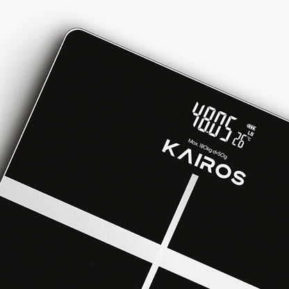 KAIROS Weight Master Pro – Digital Personal Weight Scale | 180kg Capacity, 50g Accuracy | LCD Display with Light, kg/lb Conversion | Auto Weighing, Rechargeable Battery & Smart Indicators