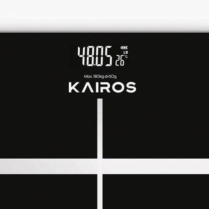 KAIROS Weight Master Pro – Digital Personal Weight Scale | 180kg Capacity, 50g Accuracy | LCD Display with Light, kg/lb Conversion | Auto Weighing, Rechargeable Battery & Smart Indicators