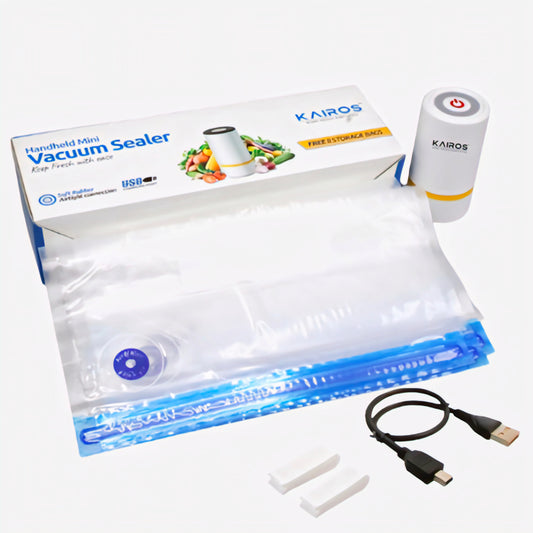 KAIROS Handheld Mini Vacuum Sealer with Bags | Food-Grade, USB Rechargeable | Keep Food Fresh & Extend Shelf Life for Home & Kitchen.