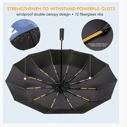 KAIROS Autoguard Sun & Rain Shield | 12-Rib Aluminium Alloy Umbrella | Anti-UV Nano Coating and Comfortable Long Handle