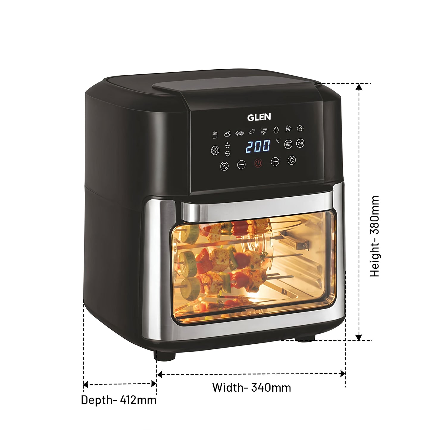 GLEN Digital Air Fryer, 12 Litre Capacity, 8 Pre Set Menu, Time and Temperature Control, 2000W - (SA 3040 DSS)