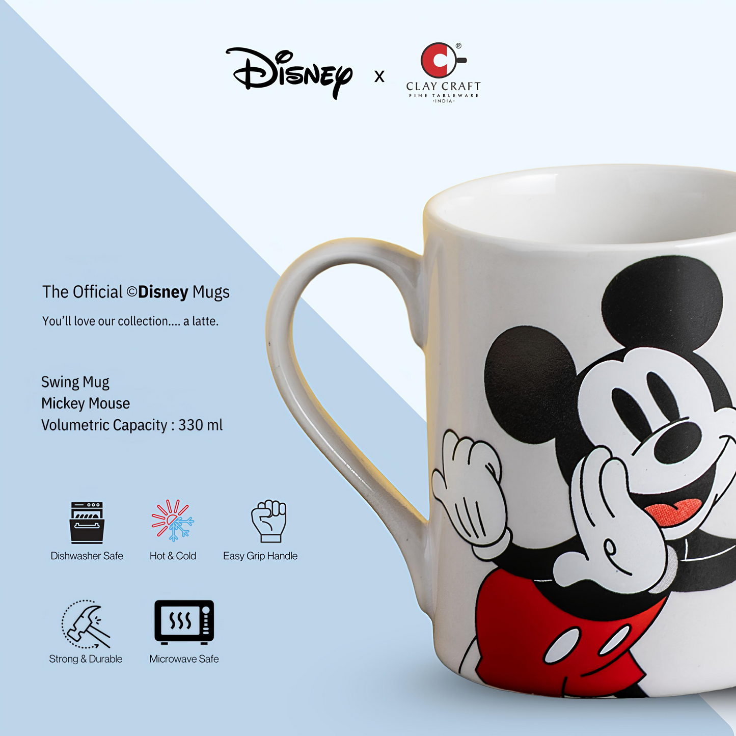 Claycraft Disney's Mickey Mouse Swing Pebble Coffee & Milk Mug 1 Piece (330ml)