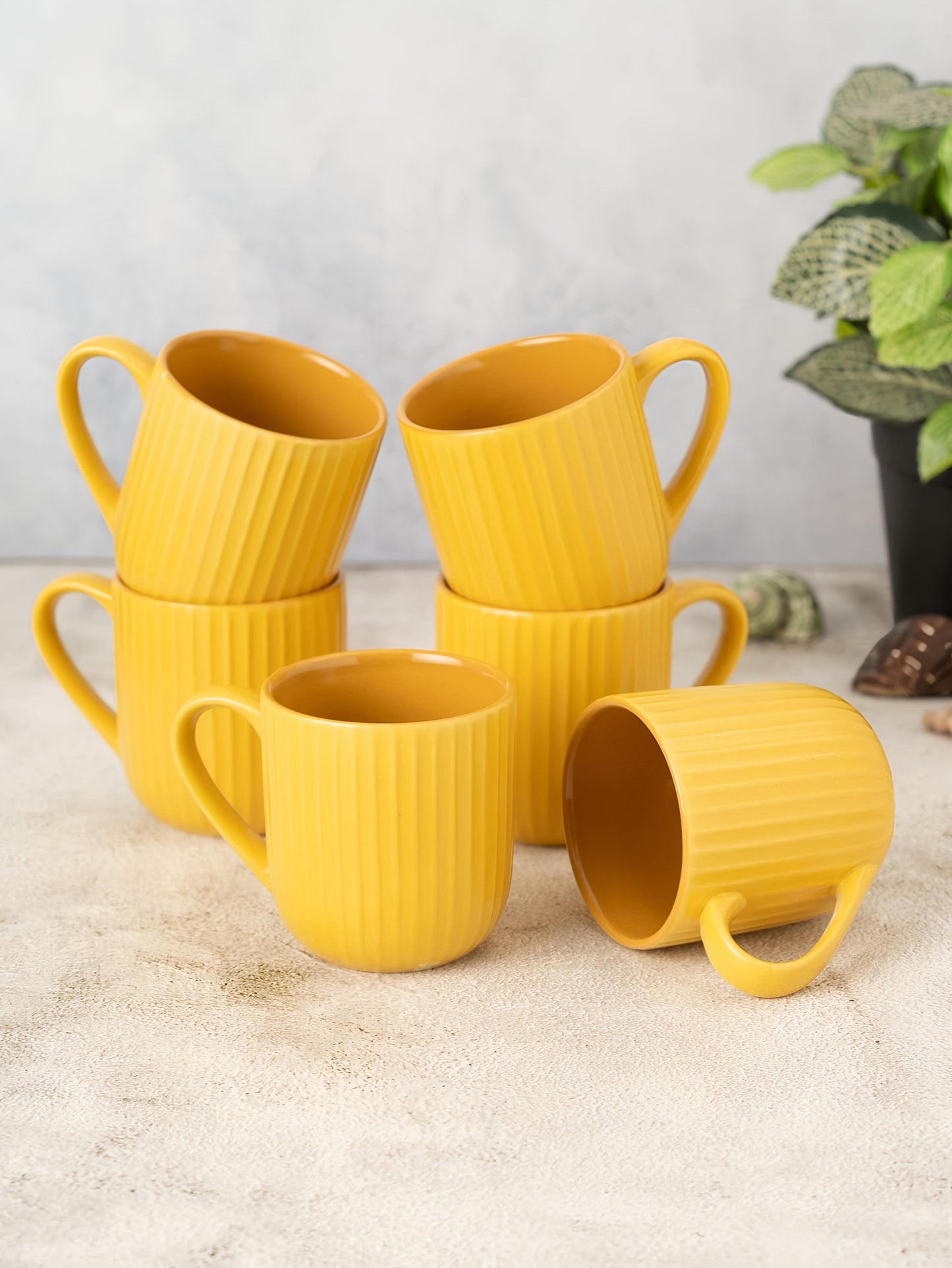 Claycraft Linea Pebble Mustard Coffee & Tea Mugs Set of 6 (250 ml)