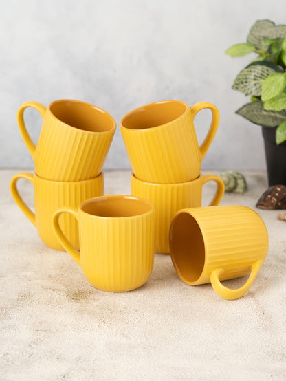 Claycraft Linea Pebble Mustard Coffee & Tea Mugs Set of 6 (250 ml)