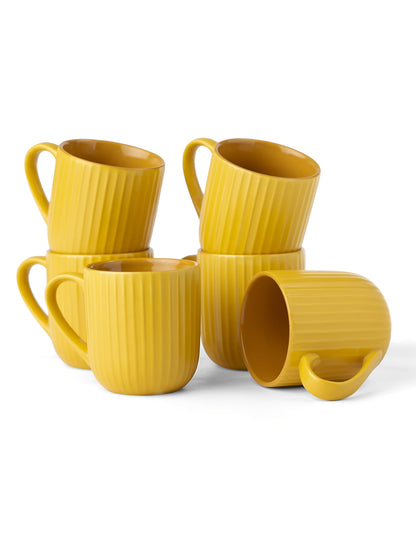 Claycraft Linea Pebble Mustard Coffee & Tea Mugs Set of 6 (250 ml)