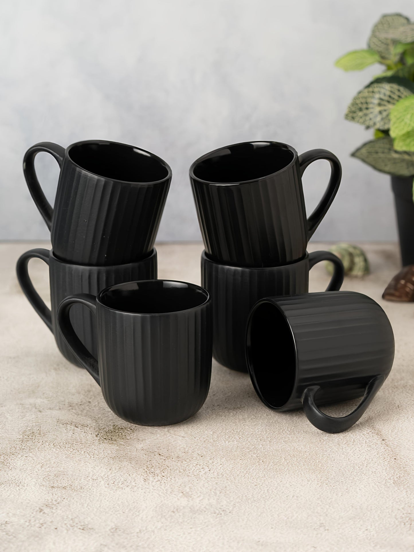 Claycraft Linea Pebble Black Coffee & Tea Mugs Set of 6 (250 ml)