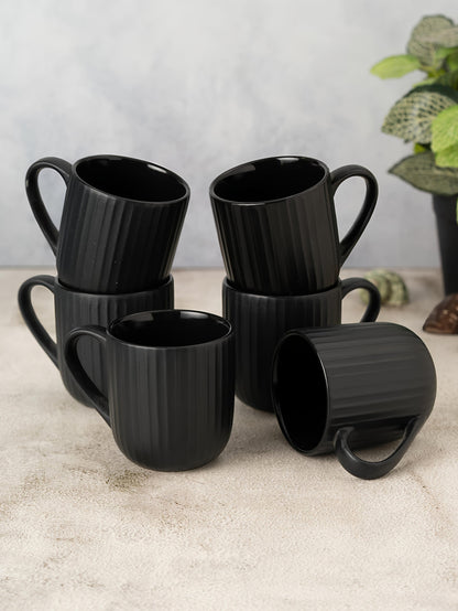 Claycraft Linea Pebble Black Coffee & Tea Mugs Set of 6 (250 ml)