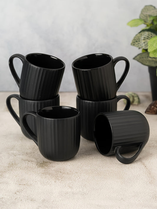 Claycraft Linea Pebble Black Coffee & Tea Mugs Set of 6 (250 ml)
