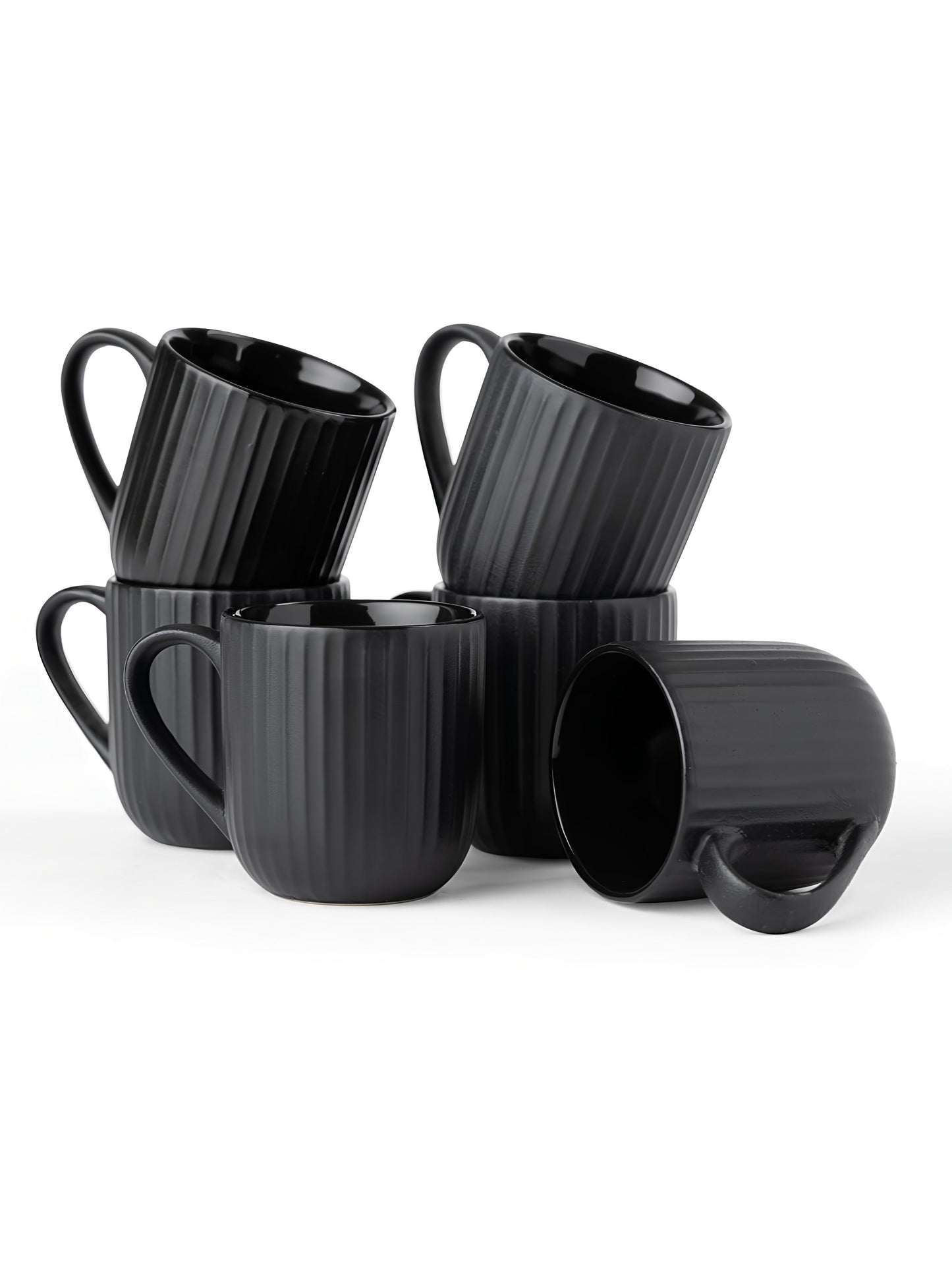 Claycraft Linea Pebble Black Coffee & Tea Mugs Set of 6 (250 ml)