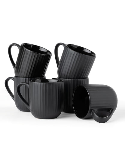 Claycraft Linea Pebble Black Coffee & Tea Mugs Set of 6 (250 ml)