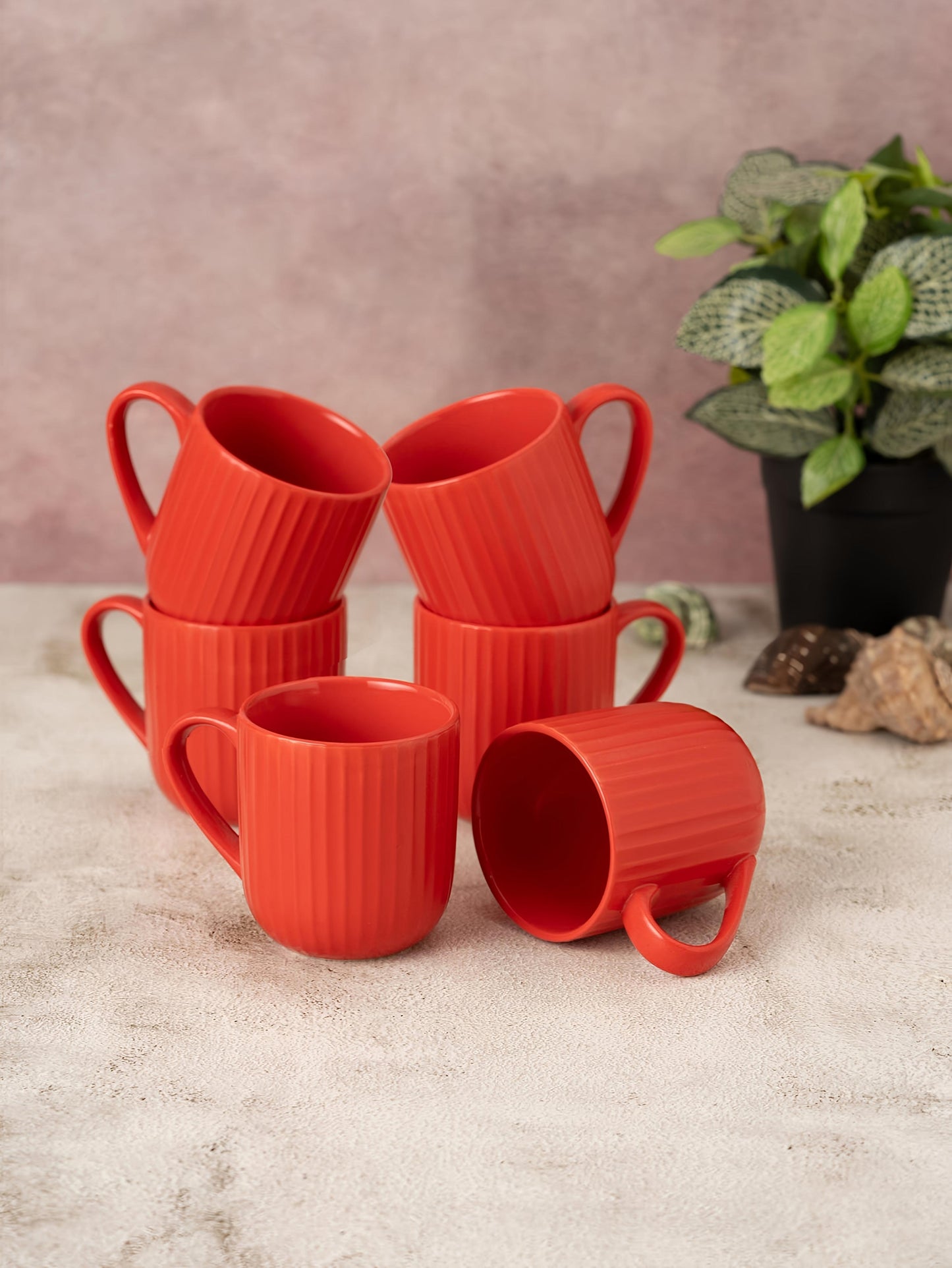 Claycraft Linea Pebble Red Coffee & Tea Mugs Set of 6 (250 ml)