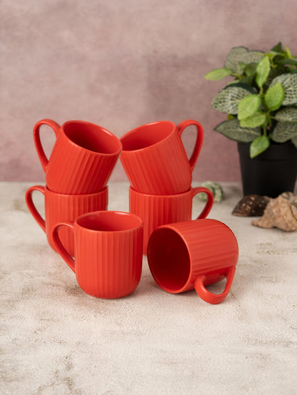 Claycraft Linea Pebble Red Coffee & Tea Mugs Set of 6 (250 ml)