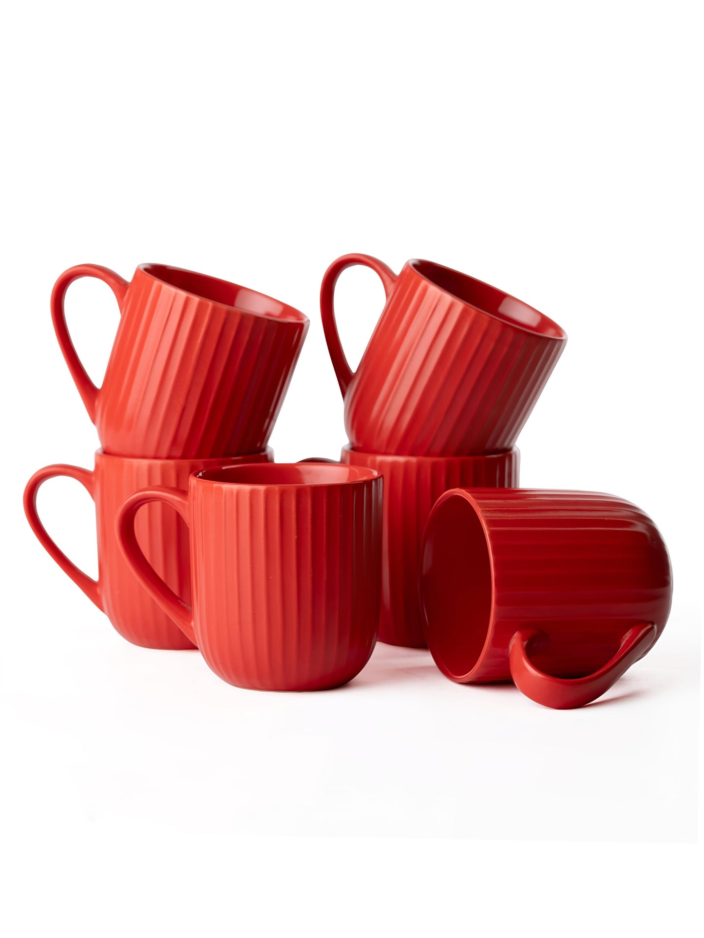 Claycraft Linea Pebble Red Coffee & Tea Mugs Set of 6 (250 ml)