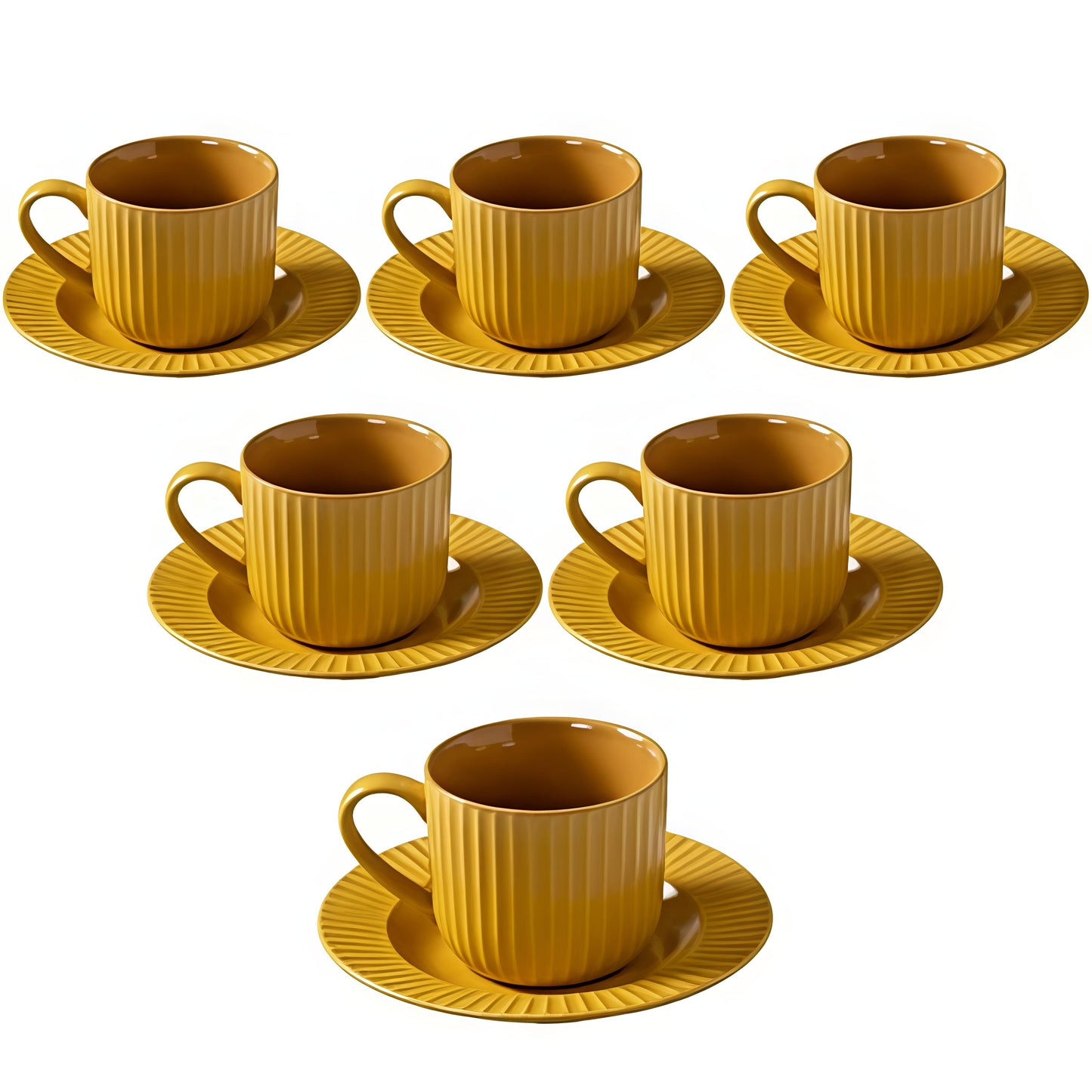 Claycraft Linea Pebble Mustard Cup & Saucer, Set of 12 (6 Cups + 6 Saucers) (170 ml)
