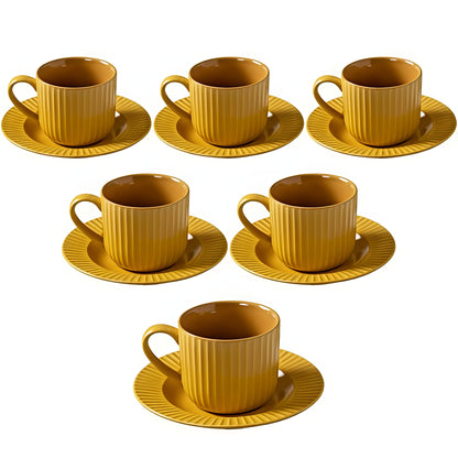 Claycraft Linea Pebble Mustard Cup & Saucer, Set of 12 (6 Cups + 6 Saucers) (170 ml)