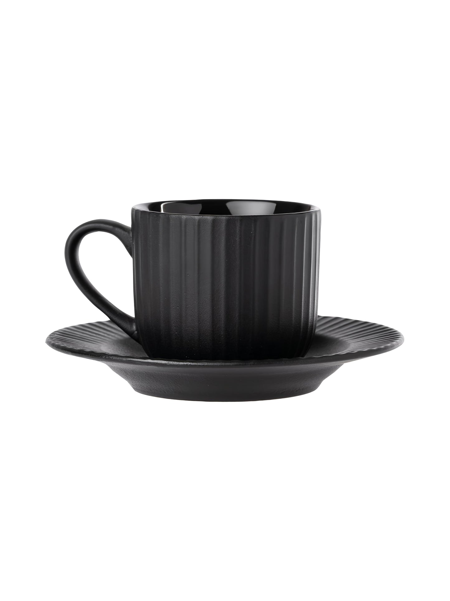 Claycraft Linea Pebble Black Cup & Saucer, Set of 12 (6 Cups + 6 Saucers) (170 ml)