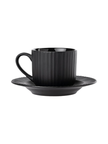 Claycraft Linea Pebble Black Cup & Saucer, Set of 12 (6 Cups + 6 Saucers) (170 ml)