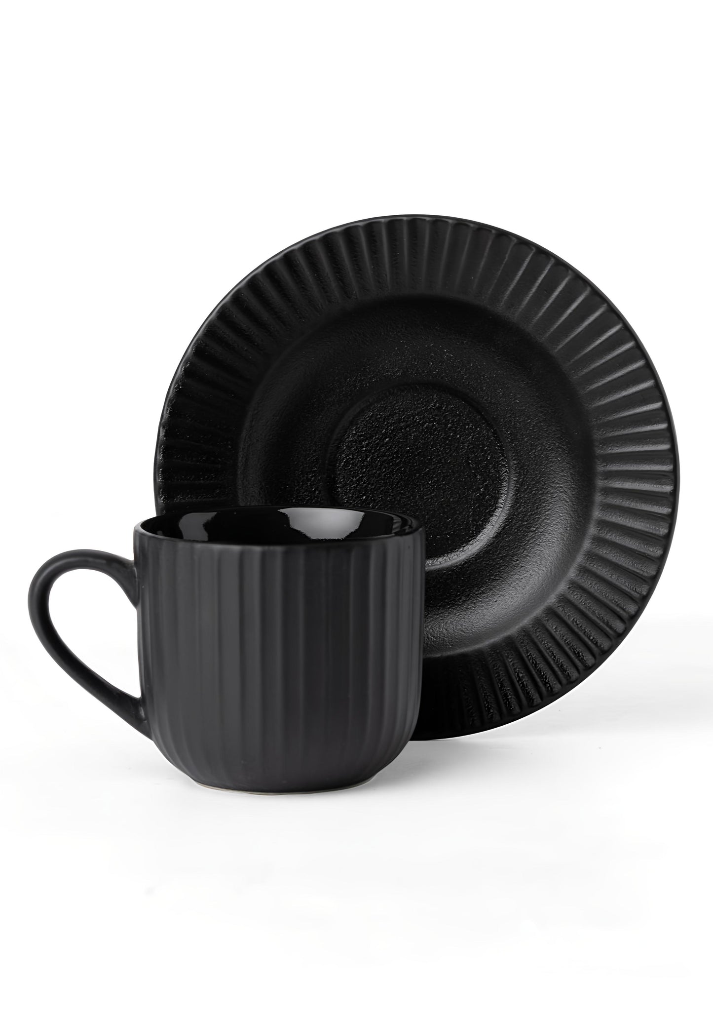 Claycraft Linea Pebble Black Cup & Saucer, Set of 12 (6 Cups + 6 Saucers) (170 ml)