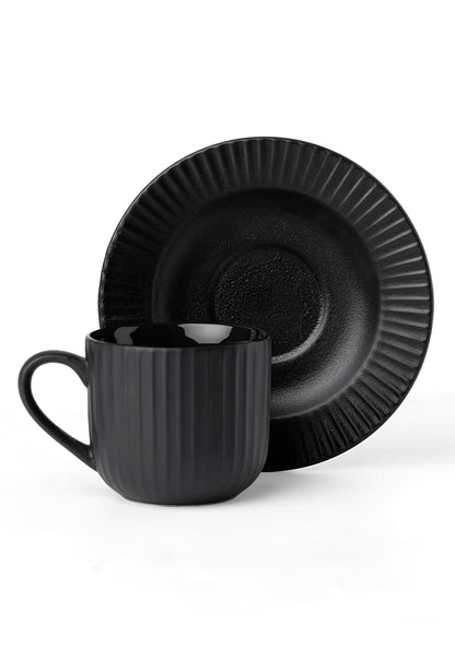 Claycraft Linea Pebble Black Cup & Saucer, Set of 12 (6 Cups + 6 Saucers) (170 ml)