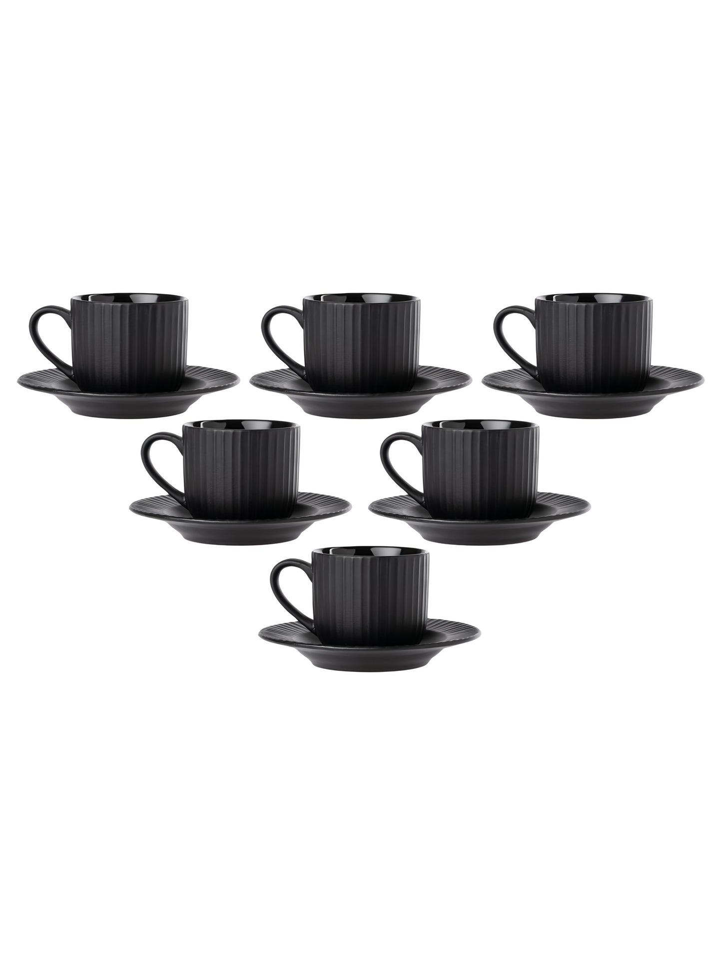 Claycraft Linea Pebble Black Cup & Saucer, Set of 12 (6 Cups + 6 Saucers) (170 ml)