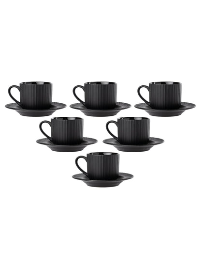 Claycraft Linea Pebble Black Cup & Saucer, Set of 12 (6 Cups + 6 Saucers) (170 ml)