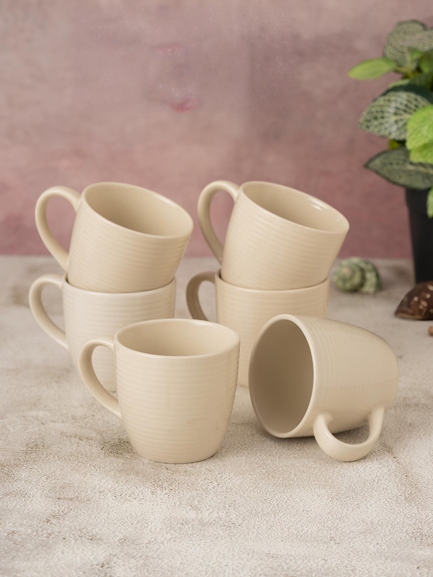 Claycraft Horizon Pebble Ivory Coffee & Tea Mugs Set of 6 (210 ml)