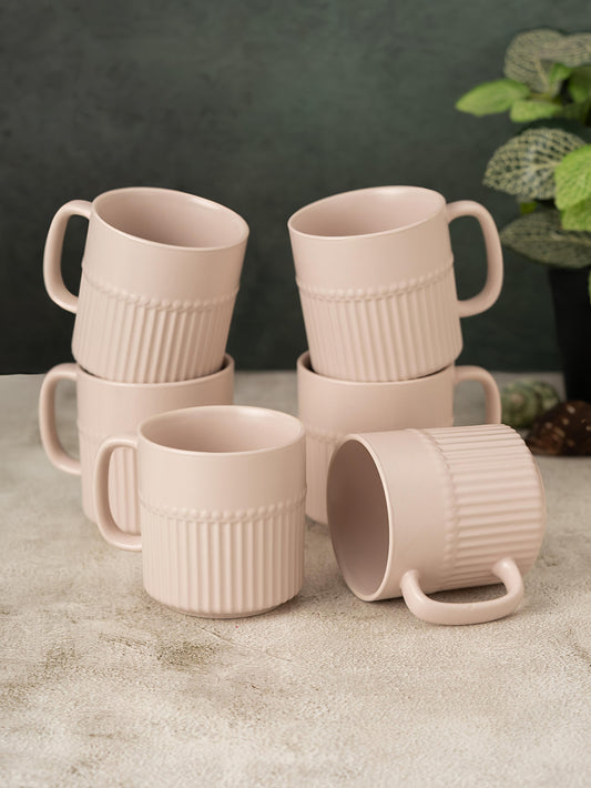 Claycraft Crimson Pebble Matte Ivory Coffee & Tea Mugs Set of 6 (220 ml)