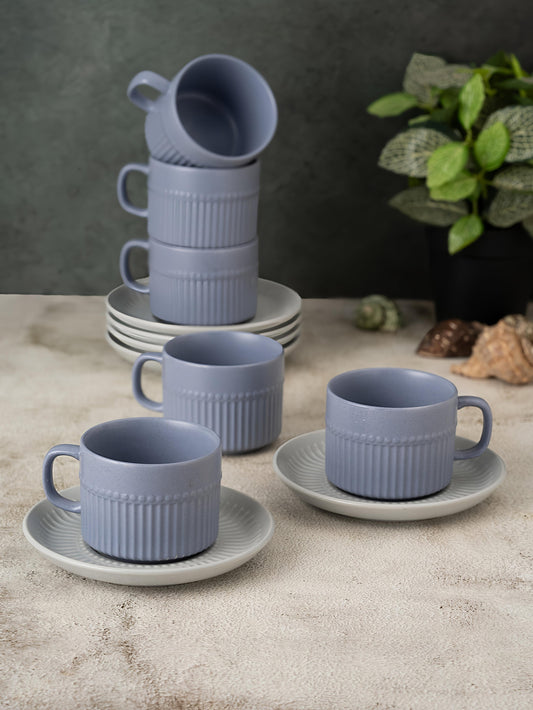 Claycraft Crimson Matte Pebble Blue Ceramic Cup & Saucer Set | 12-Piece Tea Set (210ml) (Copy)
