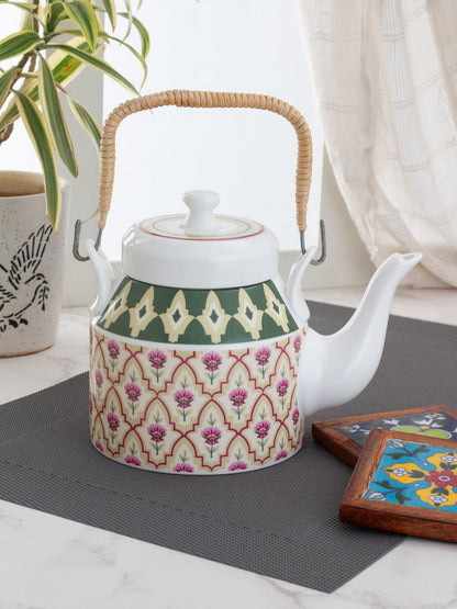 Claycraft India Circus Rose Mallow Moscheutos Ceramic Desi Kettle 1Pc (1000ml)