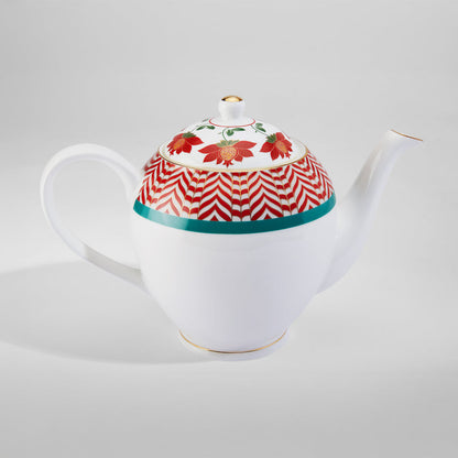 Claycraft India Circus Blushed Orchard Olive Ceramic Tea Set | 22k Gold Accents | Cup (150 ml), Teapot (1.3 Ltr), Sugar Pot (190 ml), Milk Pot (200 ml)