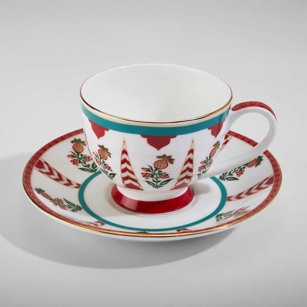 Claycraft India Circus Blushed Orchard Olive Ceramic Tea Set | 22k Gold Accents | Cup (150 ml), Teapot (1.3 Ltr), Sugar Pot (190 ml), Milk Pot (200 ml)