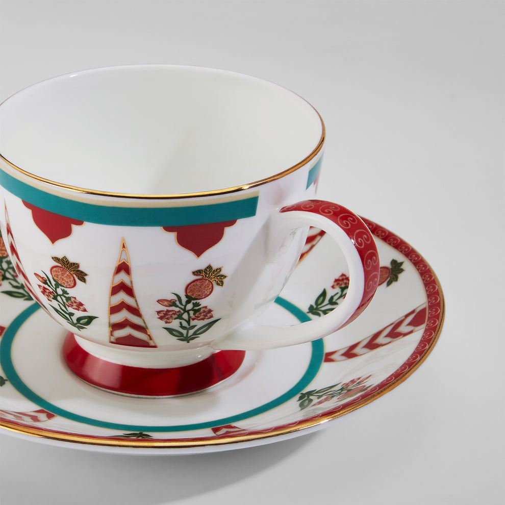 Claycraft India Circus Blushed Orchard Olive Ceramic Tea Set | 22k Gold Accents | Cup (150 ml), Teapot (1.3 Ltr), Sugar Pot (190 ml), Milk Pot (200 ml)