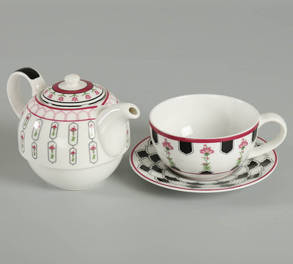 Claycraft India Circus Black Garden Tea for One Set of 3 (1 Teapot, 1 Cup and 1 Saucer)