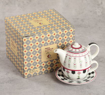 Claycraft India Circus Black Garden Tea for One Set of 3 (1 Teapot, 1 Cup and 1 Saucer)