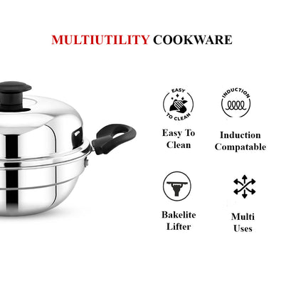 Maxima Triply Stainless Steel Multi Kadai, 20cm (Induction Friendly)