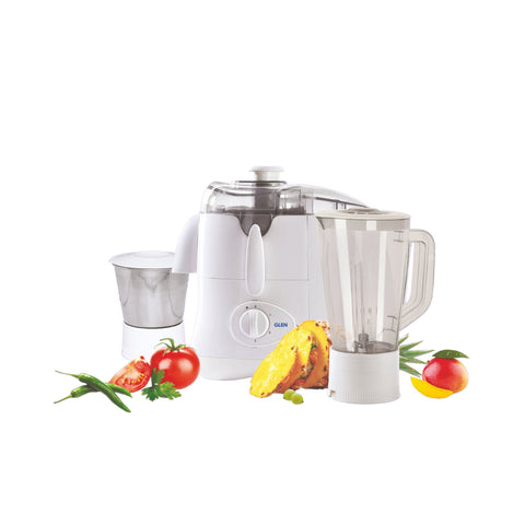 Juicer Mixer Grinder 500W with 1 Transparent Liquidizer, 1 Stainless Steel Grinder Jar - White (4011)