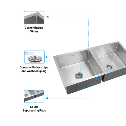 GLEN Premium Stainless Steel Grade 304 Kitchen Sink | Double Bowl Handmade Sink 37x18x9 inches | Matte Finish, Durable, Rust-Resistant & Easy-to-Clean – Perfect for Modern Kitchens (KS-SH37189DBM)