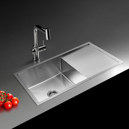 GLEN Stainless Steel Grade 304 Sink for Kitchen | Single Bowl Handmade Sink with Side Drain Board 36x20x9 inches | Matte Finish (KS-SH36209SBSDM)
