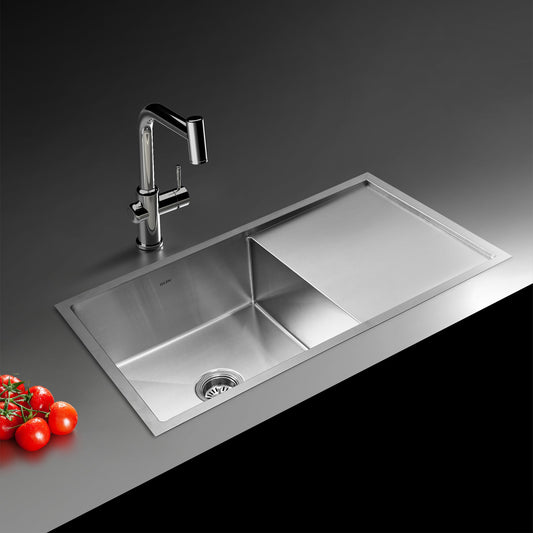 GLEN Stainless Steel Grade 304 Sink for Kitchen | Single Bowl Handmade Sink with Side Drain Board 36x20x9 inches | Matte Finish (KS-SH36209SBSDM)