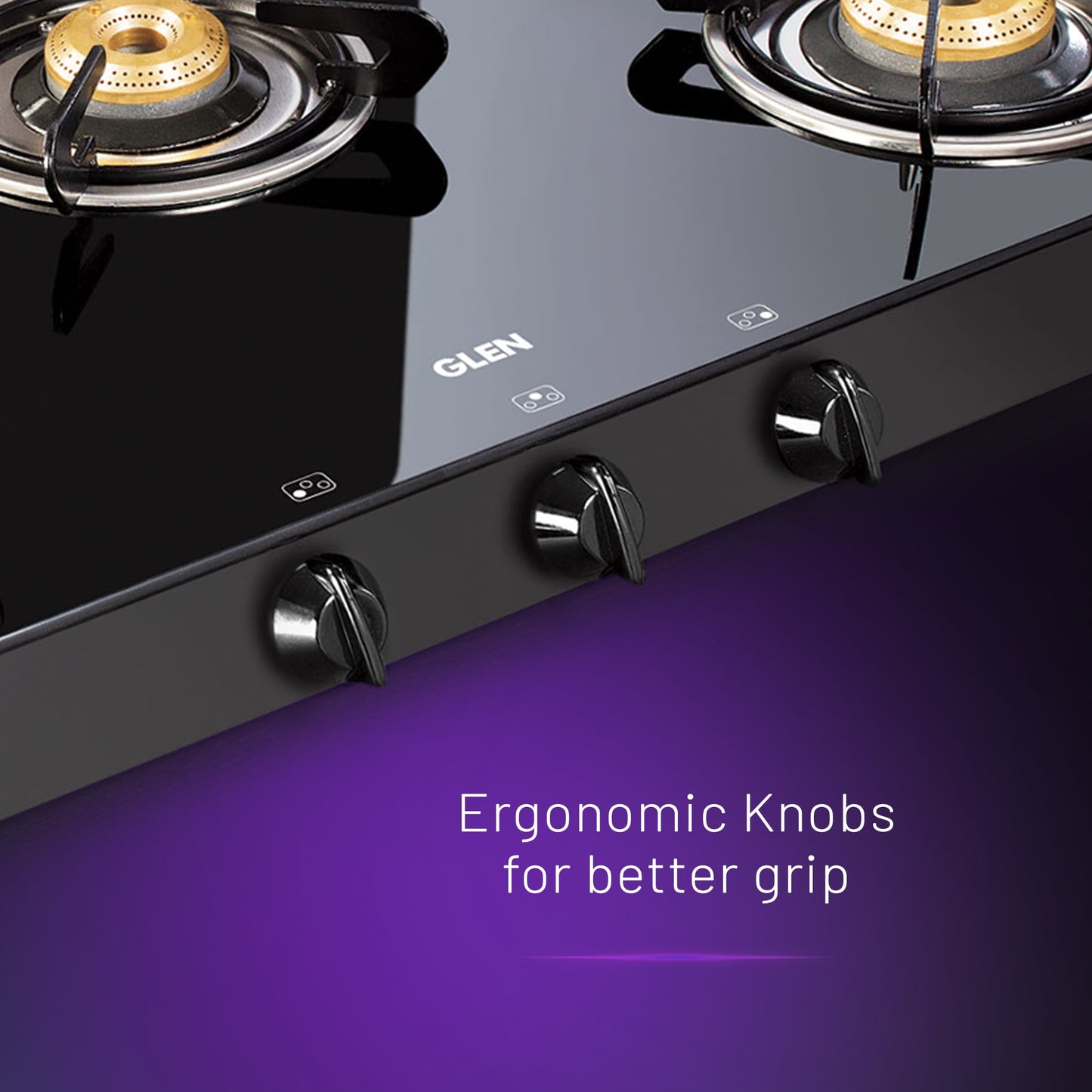 3 Burner Glass Gas Stove with High Flame Brass Burner - Manual/Auto Ignition (1038GTBBBL)