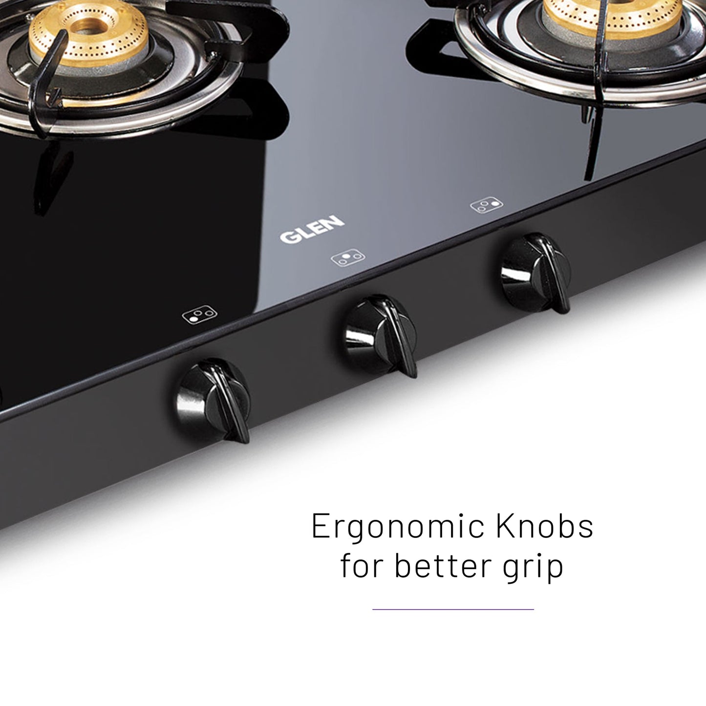 GLEN 3 Burner PNG Glass Gas Stove with High Flame Brass Burner (CT1038GTBBBLPN)