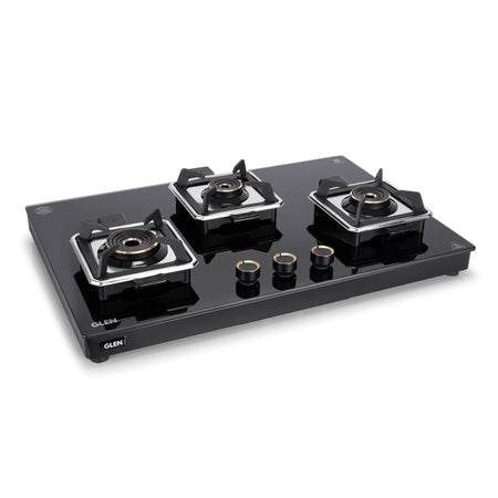 GLEN 3 Burner Swift Glass Gas Stove with Multi Ring Forged Brass Burners (CT1038GTBLSWIFT)