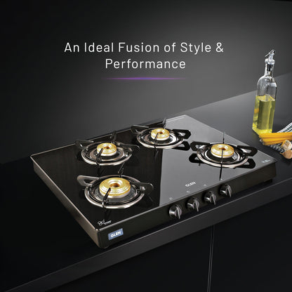 4 Burner Glass Gas Stove with High Flame Brass Burner - Manual/Auto Ignition (1048GT)