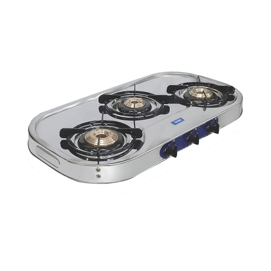 GLEN 3 Burner Stainless Steel Gas Stove with High Flame Brass Burner Drip Tray (CT1033SSHFDTBB)