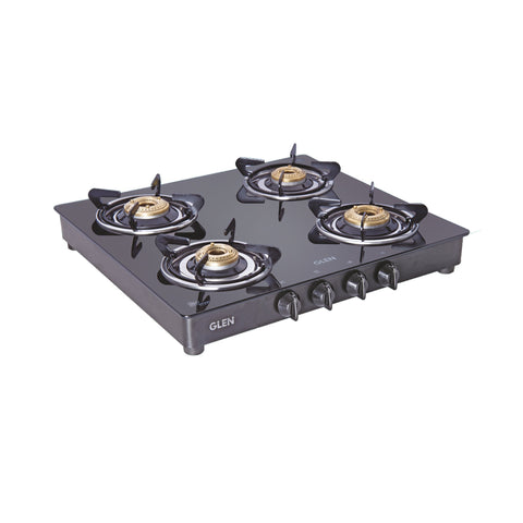 4 Burner Glass Gas Stove with Brass Burner, Black (1043 GT BB BL)