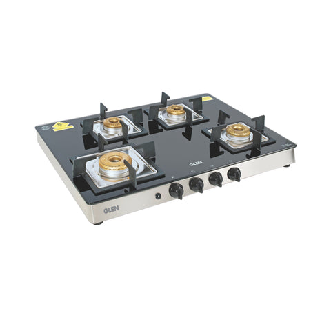 4 Burner Glass Gas Stove 1 High Flame 3 Forged Brass Burner Auto Ignition 70 CM (1048 GT SQFBAI)