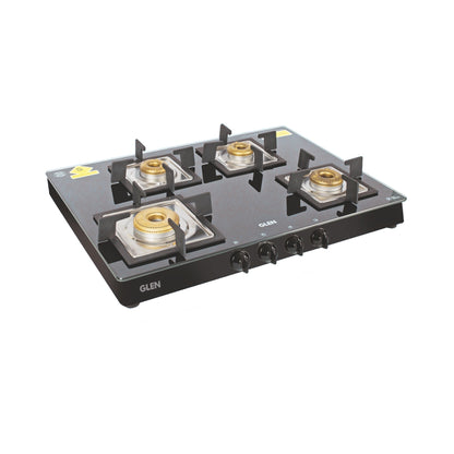 4 Burner Glass Gas Stove 1 High Flame 3 Forged Brass Burner 70 CM Black(1048 GT SQBLFB)