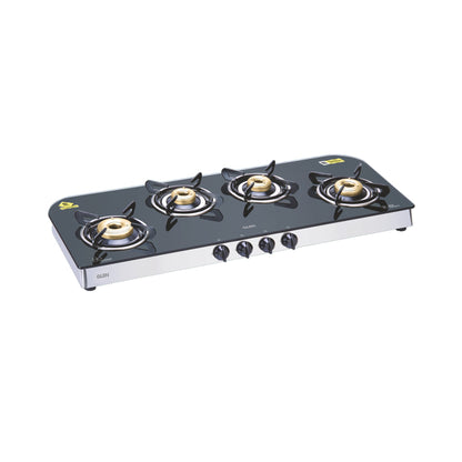 4 Burner Glass Gas Stove Extra Wide 1 High Flame 3 Forged Brass Burner (1049 GT FB)