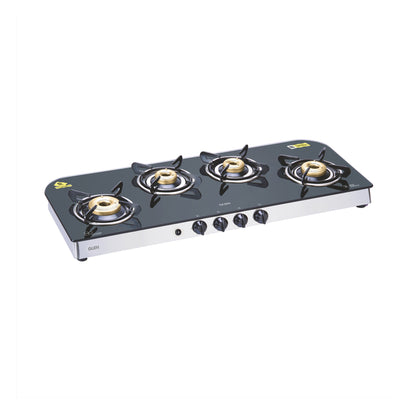 4 Burner Glass Gas Stove Extra Wide 1 High Flame 3 Forged Brass Burner Auto Ignition (1049 GT FB AI)